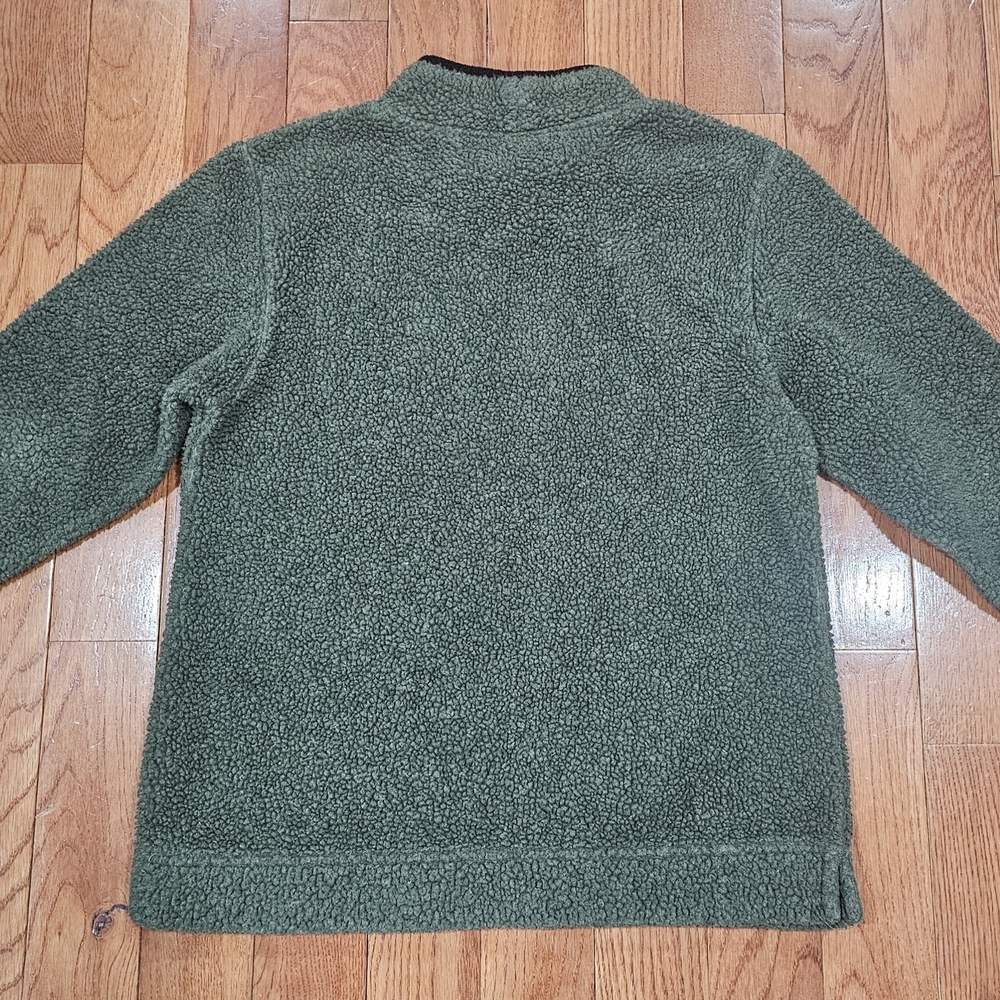 Vintage L.L. Bean Women's Dark Green Teddy Fleece Mockneck Sweater - Picture 2 of 4